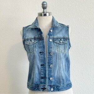 GAP XS‎ Women Denim Vest Blue Jean Medium Wash Distressed Ombre Back